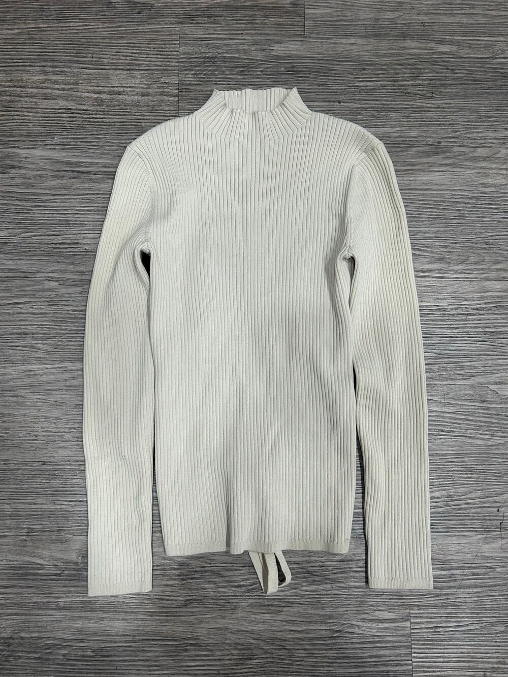 Aritzia Babaton Sculpt Knit Tie-Back Long Sleeve Mock Neck Top Cream Size S